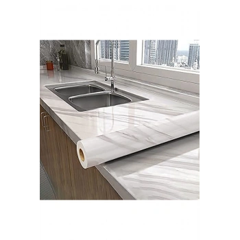 Açık Mermer Desenli 5 Metre X 60 Cm Kaplama Kağıdı Tezgah Kaplama Yapışkanlı Folyo Kağıt - OFS-415
