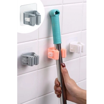 4 Adet Kalite Tekli Duvara Yapışkanlı Mop Tutucu Aparat Sopa Askısı