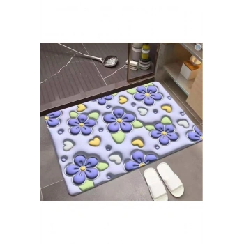 Ultra Emici 3D Çiçekli Banyo Paspası