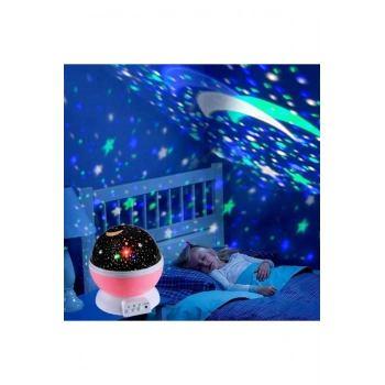 Dönen Projeksiyon Led Işıklı Ay Yıldızlı Gece Lambası Çocuk,Bebek,Genç Odası ve Hediyelik Çok Amaçlı