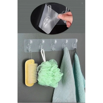 Yapışkanlı Şeffaf Duvar Askısı Banyo Mutfak Düzenleyici Askı Pratik Kanca Askılık