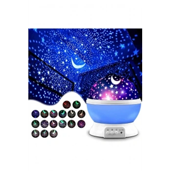 Dönen Projeksiyon Led Işıklı Ay Yıldızlı Gece Lambası Çocuk,Bebek,Genç Odası ve Hediyelik