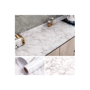 Dekoratif Beyaz Mermer Desenli Yapışkanlı Tezgah/Duvar/Fayans/Eşya Kaplama Folyosu (3 mt * 60 cm )
