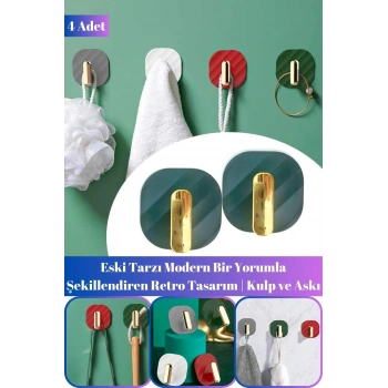 4 Adet Keninden Yapışkanlı Çok Amaçlı Retro Askı  Dolap Kapak  Kulpu
