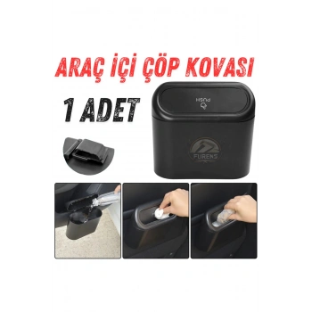 Araba Çöp Kutusu Portatif Araç İçi Taşınabilir Kapaklı Organizer Çöp Kovası İtme Kapaklı Kova(SİYAH)