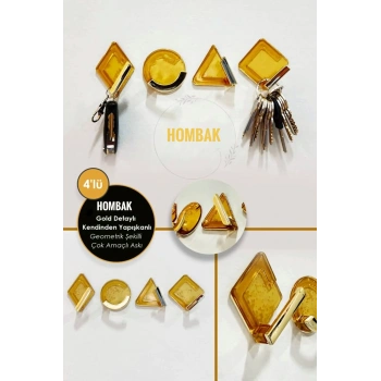 4 Adet Kendinden Yapışkanlı Gold Detaylı Geometrik Şekilli Güçlü Askı 4lü Askı Tutucu Düzenleyici