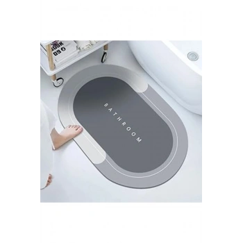 Noksi Banyo Paspası-kaymaz Tabanlı-süper Emici Banyo Paspası-abdest Paspası-oval (GRİ)(NKS127G)
