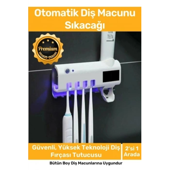 Deluxe Güneş Enerjili Usb Şarjlı Otomatik Sterilizatörlü Diş Macun Sıkacağı  4 Adet Fırçalığı Tutucu