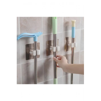 3 Adet Mutfak Banyo Askı Yapışkanlı Duvara Monte Fırça Süpürge Mop Ve Paspas Tutucu Gold