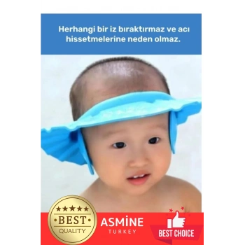 Bebek Banyo Şapkası Duş Başlığı Ayarlanabilir Düğmeli Çocuk Küvet Göze Su Kaçırmayan Mavi Şapka