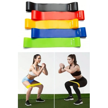5 Adet TPE Fitness Direnç Bant Seti - Kalça, Bacak, Pilates ve Güç Antrenmanı
