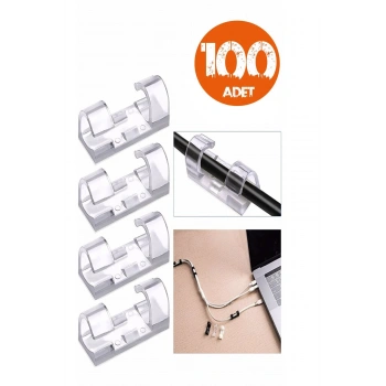 100lü Kablo Sabitleyici Düzenleyici Güçlü Yapışkanlı Şeffaf Klips