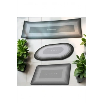 3 Adet Banyo Paspas Seti 1 Uzun  2Kısa Bathroom Sihirli Su Emici Banyo Paspası Kaymaz Tabanlı Abdest