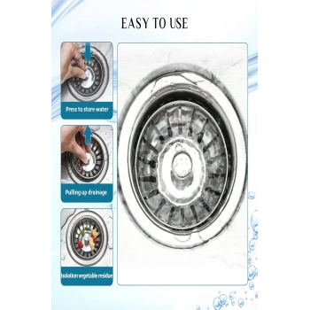 3lü Set Paslanmaz Çelik Süzgeç Lavabo Evye Gider Süzgeç Ve Tıkacı İki Yönlü (8 Cm)