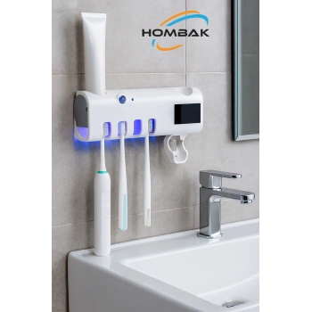 Otomatik Diş Macunu Sıkacağı Ve Sterilizör 4 Adet Diş Fırçası Tutuculu