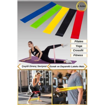 5li Farklı Renk ve Direnç Seviyeli Pilates Crossfit Bant Seti