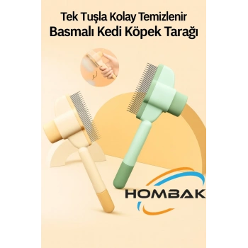 Tek Tuşla Kolay Temizlenir Basmalı Kedi Köpek Tarağı