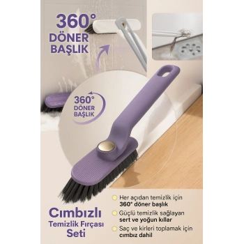 360° Döner Başlıklı Temizlik Fırçası + Cımbız – Derz, Köşe, Fayans, Zemin Temizliği Fırça Seti