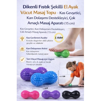 Dikenli Fıstık Şekilli El Ayak Vücut Masaj Topu – Kas Gevşetici, Kan Dolaşımı Destekleyici (15 cm)