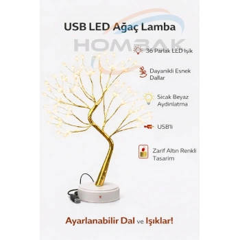 Boncuklu USB LED Dekoratif Ağaç Masa Lambası – Sıcak Beyaz Işık