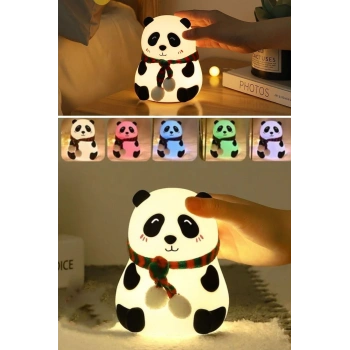 5 Farklı Renk Modlu Panda Figürlü Pofuduk LED Gece Lambası–Yumuşak Dokulu Çocuk Odası ve Dek