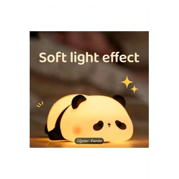 Sevimli Panda LED Gece Lambası, Şarj Edilebilir, Dokunmatik Kontrol, Masaüstü Dekoratif Lamba Hediye