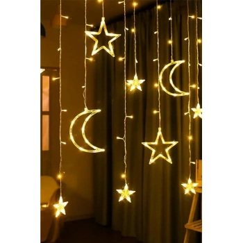 Gün Işığı Ay Yıldız Perde LED Işık 3 Metre – Dekoratif Oda, Balkon ve Ramazan Süsleme Lambası