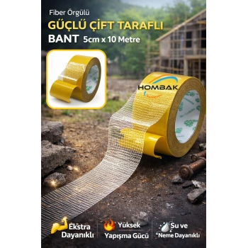 Fiber Örgülü Güçlendirilmiş Çift Taraflı Çok Amaçlı Bant Halı Kaydırmaz Bant 5cm X 10 Mt