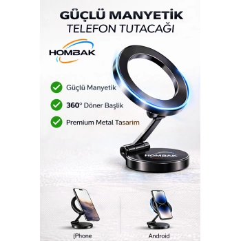 Manyetik Telefon Tutucu Araç İçi 360° Döner Premium Metal Stand Güçlü Mıknatıslı Telefon Tutacağı