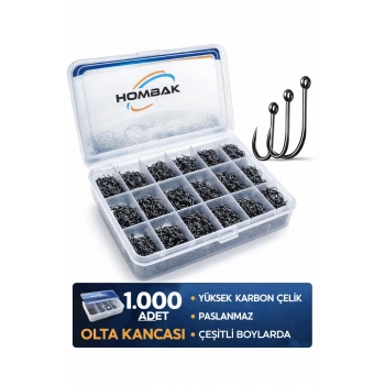 1000 Adet Kutulu 1. Kalite Paslanmaz Karbon Çelik Halkalı Olta Seti 3-12 Numara - Balık Kan