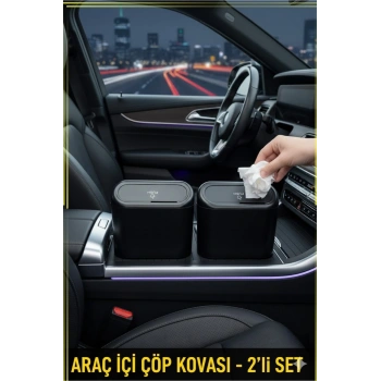 Oto Araç İçi Çöp Kovası (2’li Set) – Portatif, Taşınabilir, Kapaklı Mini Çöp Kutusu |