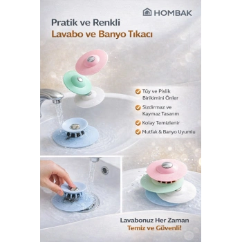 Silikon Lavabo Tıkacı – Saç Tutucu Gider Süzgeci, Su Sızdırmaz Banyo & Mutfak Gider Kapağı