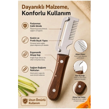 5 in 1 Çok Fonksiyonlu Paslanmaz Çelik Sebze Soyacağı | Rende, Dilimleyici, Meyve Soyucu, Şişe Açacağı, Mutfak Aparatı