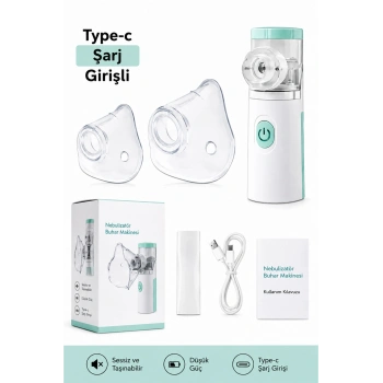 Taşınabilir Nebulizatör Mesh Buhar Makinesi Type-C Şarjlı Hava Makinesi Başlık Hediyeli
