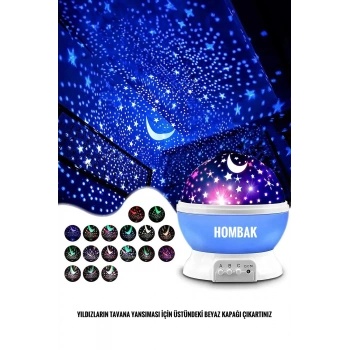 Gece Lambası Tavana Işık Yansıtan Dönen Yıldız Ay Projeksiyon Çocuk ve Genç Odası Lamba Işık Küresi