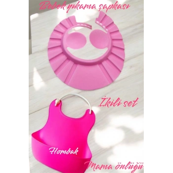 Özel İkili Set Bebek Yıkama Şapkası ve Bebek Mama Önlüğü