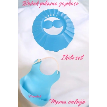 Özel İkili Set Bebek Yıkama Şapkası ve Bebek Mama Önlüğü