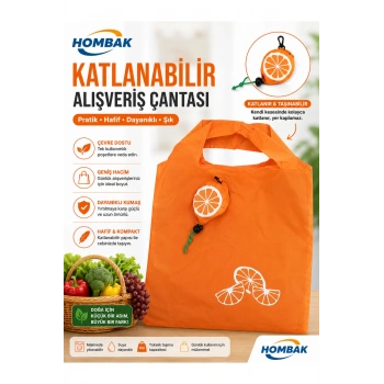 Katlanabilir Alışveriş Plaj Çantası 38x58 cm – Taşınabilir Portakal Kese Tasarımlı, Yıkanabilir, Çevre Dostu Bez Market Çantası