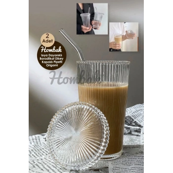 2 Adet 400 ml Kapaklı Pipetli Origami Stil Bardak | Kahve Ve Sunum