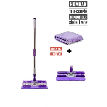 Mor Teleskopik Mandallı Mikrofiber Sihirli Mop Yüzey Temizleyici (duvar,fayans,yer,cam)