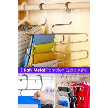 10’lu Dekoratif Metal Dolap Içi Krom Askı Pantolon Askısı Çoklu Askılık Hmbk592