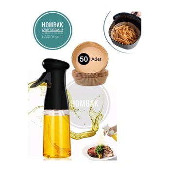 2 ‘li Set Airfryer Pişirme Kağıdı 50 Adet + 230 Ml Pratik Püskürtmeli Sprey Cam Şişe 2’li Set