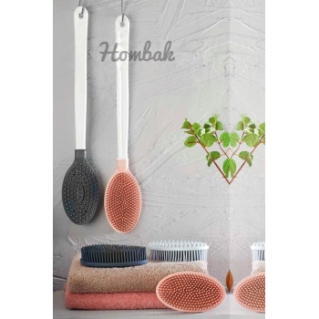 Silikon Masajlı Uzun Saplı Vücut Ve Masaj Fırçası Banyo Sırt Kesesi