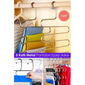 4 Adet Dekoratif Metal Dolap Içi Krom Askı Pantolon Askısı Çoklu Askılık Hmbk592