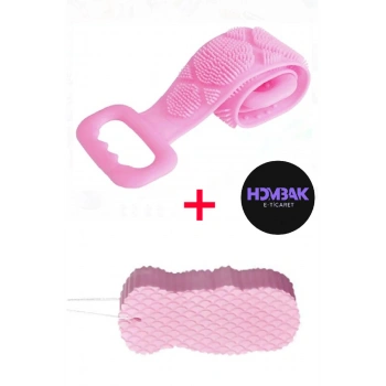 2 li Duş Seti Pembe 70 Cm Çift Taraflı Sırt Kesesi ve Vücut Duş Süngeri Sihirli Vücut Lifi