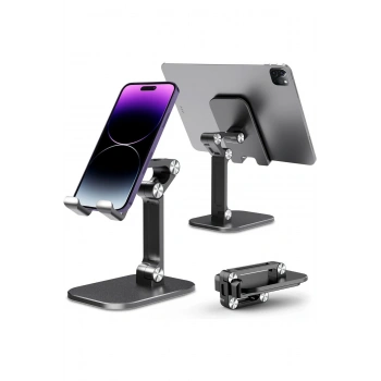 Kademeli Katlanabilir Masaüstü Telefon Tablet Standı Siyah Telefon Tutucu