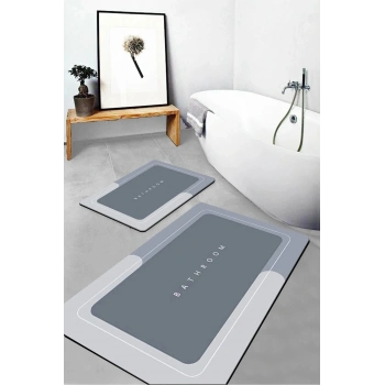 Gri Sihirli Su Emici Banyo Paspası Kaymaz Tabanlı Abdest Paspası 3,5 Mm 40x60