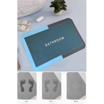 Mavi Sihirli Su Emici Banyo Paspası Kaymaz Tabanlı Abdest Paspası 3,5 Mm 40x60