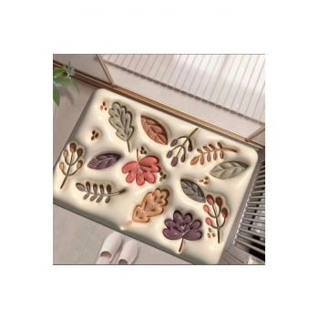 Yaprak Desenli Sihirli Su Emici Banyo Paspası Kaymaz Tabanlı Abdest Paspası 3,5 Mm 40x60