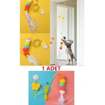 Elastik Kendinden Yapışkanlı Renkli Kedi Oyun Oltası Kedi Oyuncağı Yapışkanlı Olta Eğitim Oyuncağı